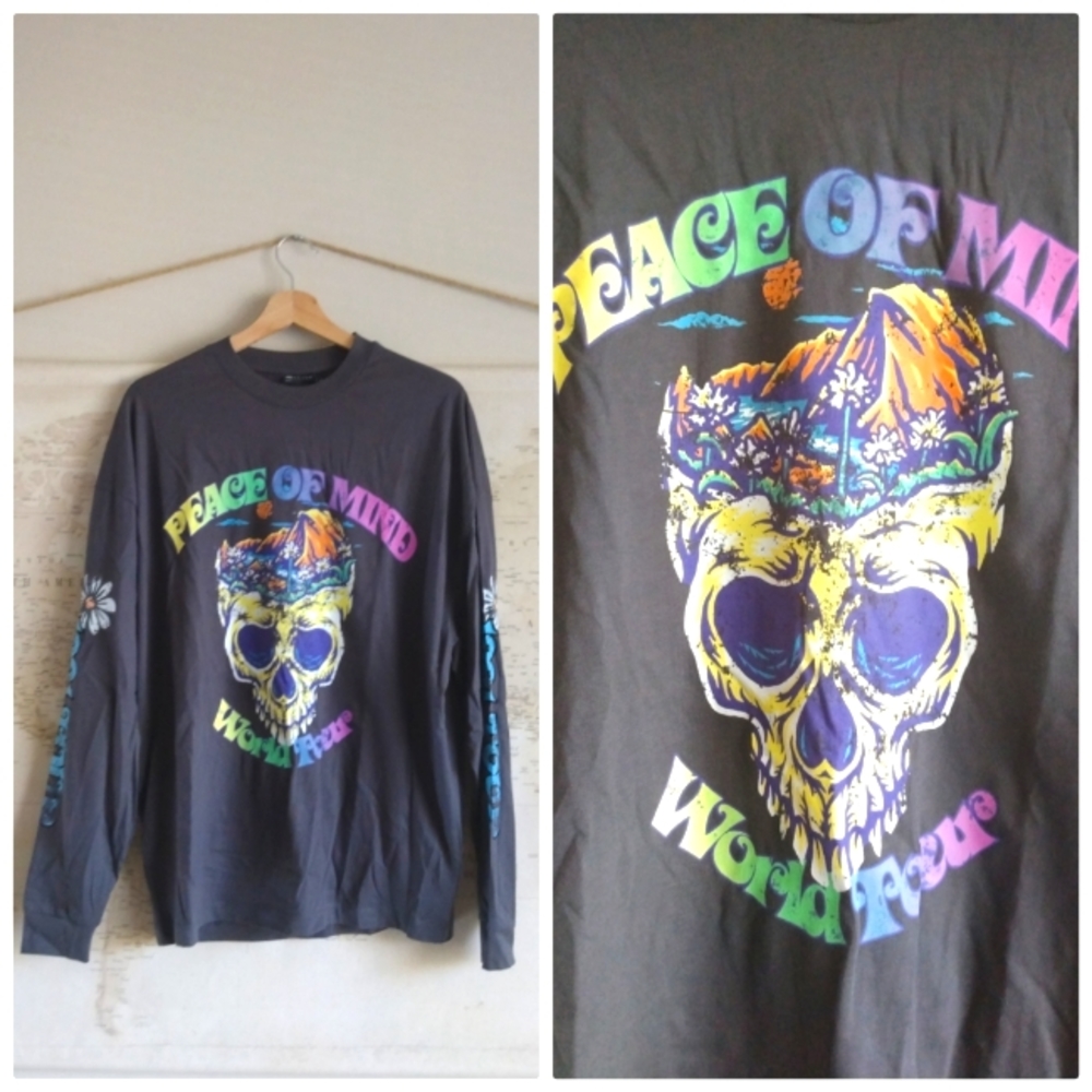 NWOT ASOS Men's Peace of Mind Skull Long Sleeve Tee-Size XS (Chest 36")